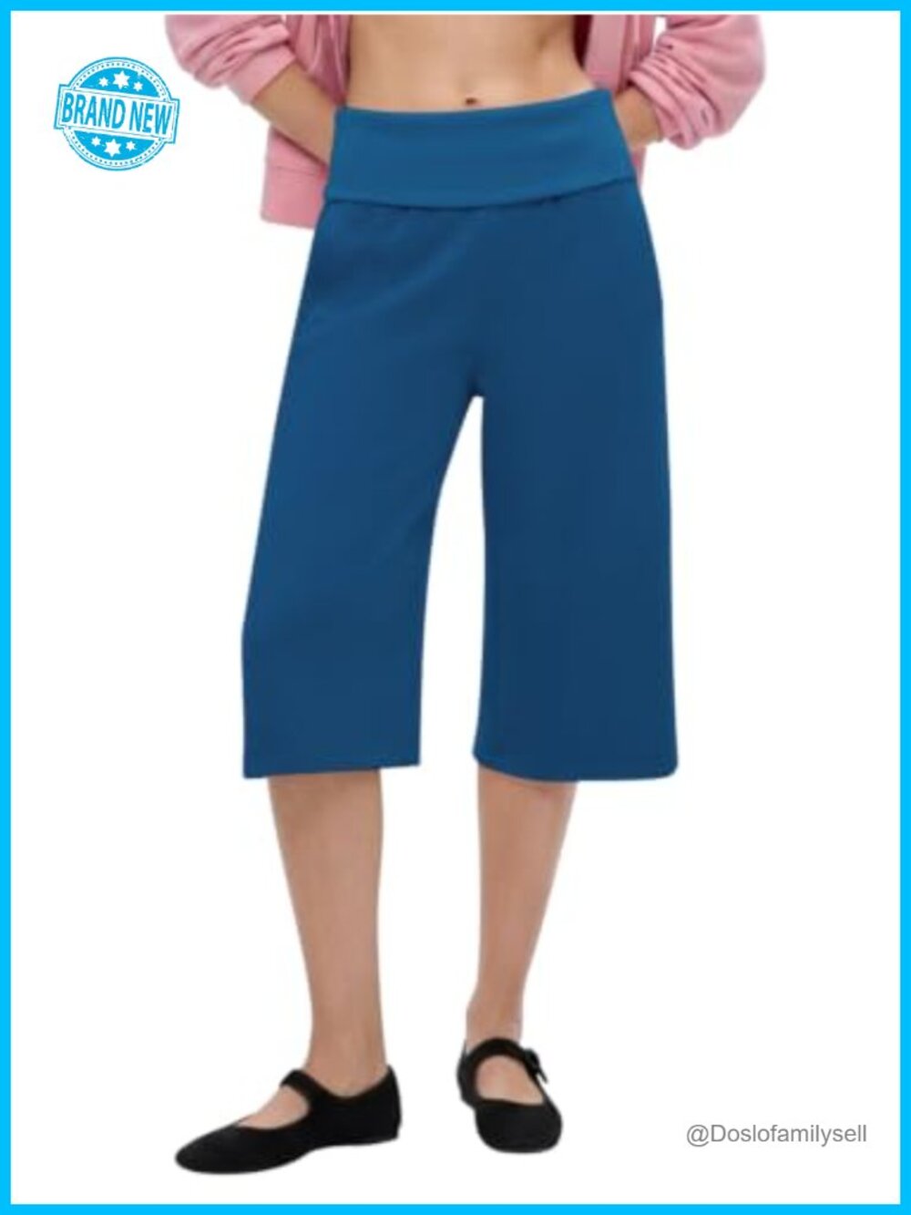 Womens Gaucho Capri Pants Fold Over Waist Wide Leg Cropped Lounge